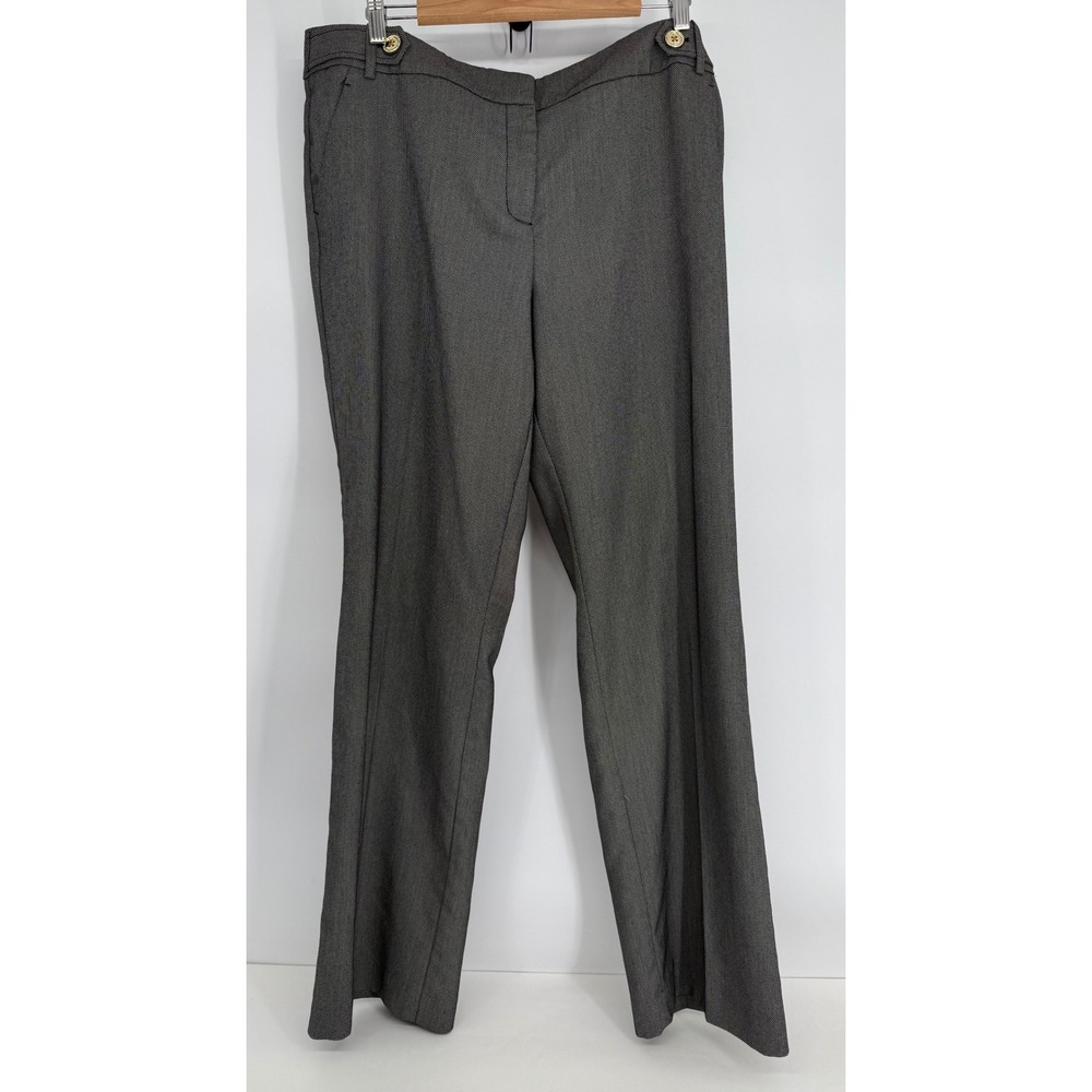 Anne Klein Womens Grey Micro Pattern Straight Leg Dress Pants Gold Button Sz 16